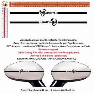 Sticker mirror wing abarth adesivi auto moto specchietti su pvc prespaziato 1 kit con 2 adesivi destro sinistro vari colori