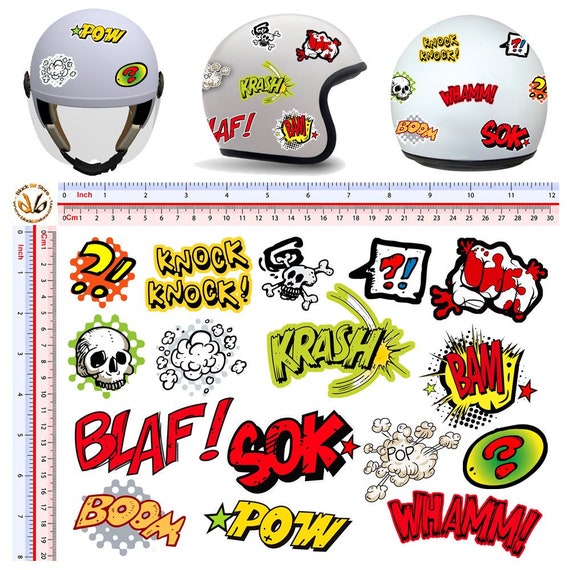 Adesivi casco pvc scontornato intorno all'immagine comic boom bam krash  sticker helmet print pvc cropped 16 pz. -  Italia