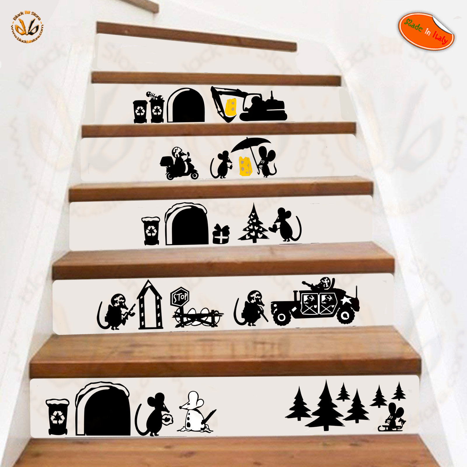 Family topini mural stickers home family snow christmas police job office pvc black 1 kit various pieces measures 24x60 wall sticker mouse family