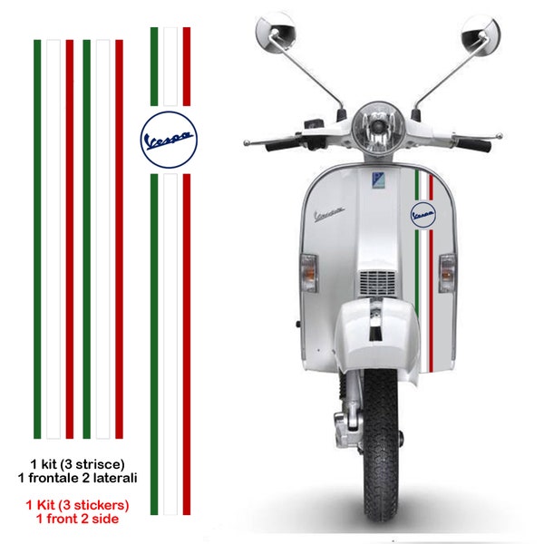 Adesivo vespa striscia bandiera Italia verde bianco rosso con tondo blu 1 - 3 strisce scontornate sticker ialian flag cropped print pvc