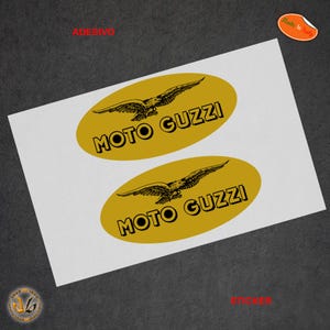 Moto Guzzi pegatinas ovaladas impresas pvc dorado pegatina recortada coche moto casco casco calcomanía impresión pvc dorado recortada 2 piezas.