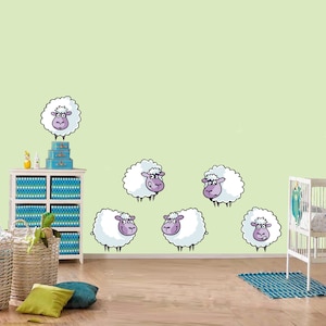 Family mural stickers PVC Wall stickers little sheep animals family print PVC 6 pz. 25 x 25 cm