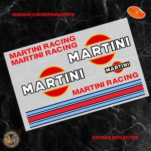 Reflektierende Aufkleber für Martini-Rennhelm, PVC, um das Bild herum zugeschnitten Aufkleber Helm, reflektierende Martini-Rennhelm, PVC, zugeschnitten 7 Stk.