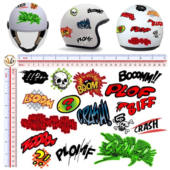 Adesivi casco pvc scontornato intorno all'immagine comic boom zoom plof  sticker helmet print pvc cropped 16 pz. -  Italia