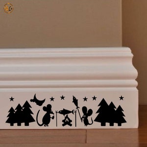 Topini family mural stickers in camping fire pvc black discounted 1 kit various pieces measures cm 8x30 wall sticker mouse family camping fire