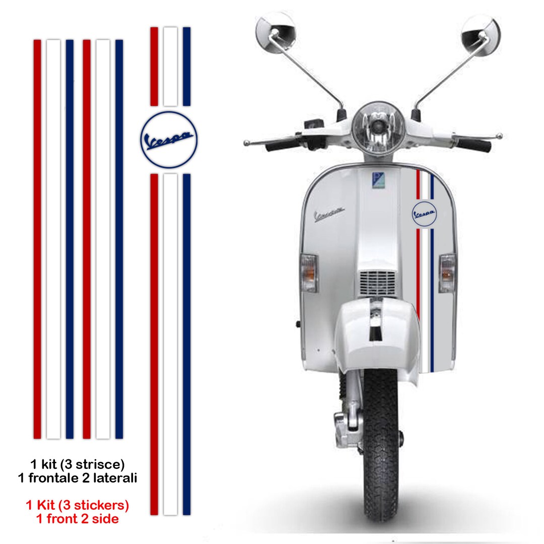Sticker Vespa Red White Blue Stripes With Blue Round French Flag Cut Out 1  3 Stripes Sticker France Flag Cropped Print Pvc 