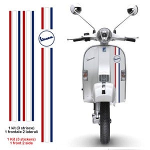 Adesivo vespa striscia righe rosso bianco blu con tondo blu bandiera francese scontornato 1- 3 strisce sticker france flag cropped print pvc