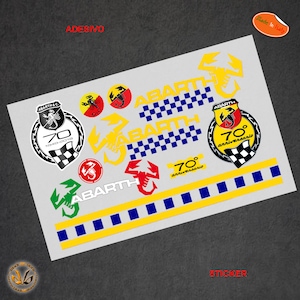 Naklejki na kask Abarth rocznica 70 vintage przycięte pcv niebieskie żółte kwadraty naklejki kask skorpion włoska flaga przycięte pcv 10 sztuk.