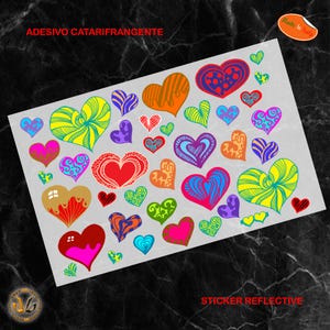 Adesivi casco catarifrangenti scontornati cuori multicolor hearts sticker helmet print pvc cropped reflective 40 pz.