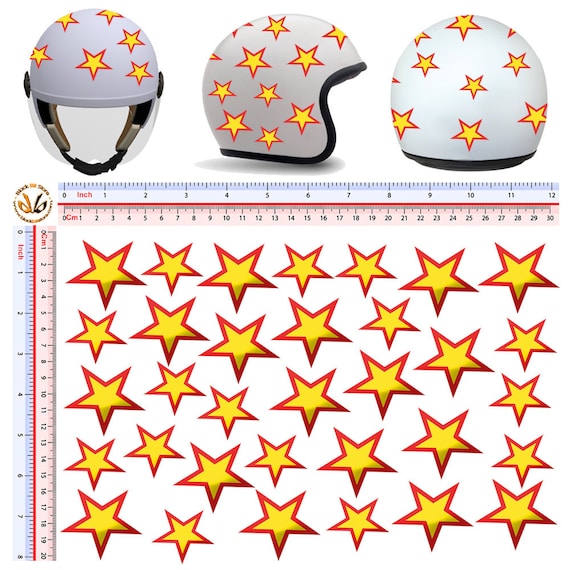 Autocollants casque catarifrangents décomposés étoiles jaune rouge étoiles  rouge jaune autocollant casque imprimé pvc recadrée réfléchissante 32 pcs.  -  France
