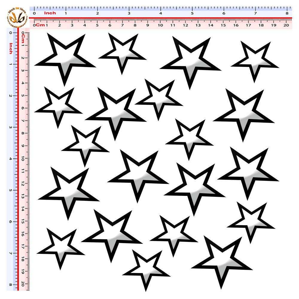 Stars White Black Sticker Stickers Helmet Stars White Black Print Pvc