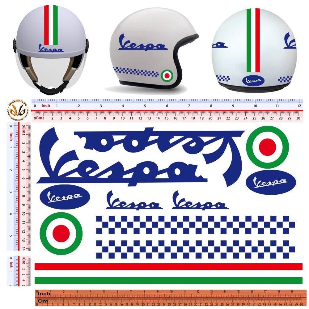 Helm Aufkleber Kit Vespa - Weiß - Stripes Italy Helm glänzendes