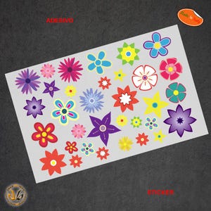 fiori stilizzati adesivi casco pvc scontornato intorno all'immagine flowers multicolor sticker helmet tuning print pvc cropped 30 pz.