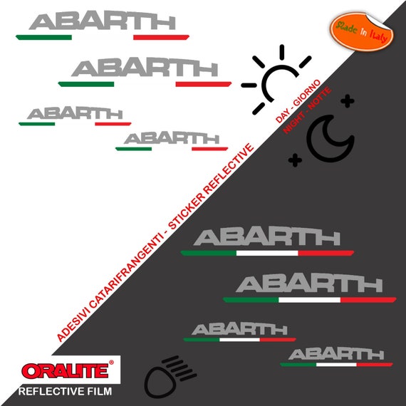 Reflective Stickers Contoured Abarth Silver Writing With Tricolor