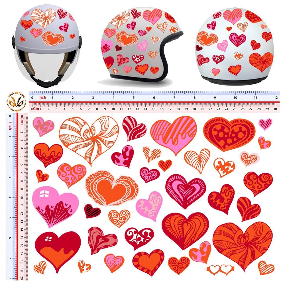 red hearts stickers pvc helmet discounted around the image etsy