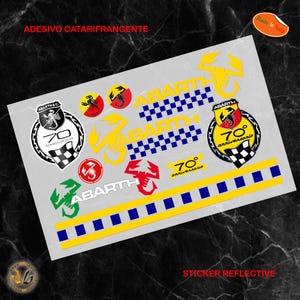 Abarth odblaskowe naklejki na kask vintage pcv wycięte niebiesko-żółte naklejki kask skorpion włoska flaga odblaskowe przycięte 10 sztuk.
