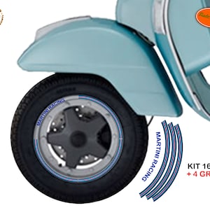 Aufkleber Reifen Wespe Motorrad Roller Martini Racing blau Rad Strip Aufkleber 1 Kit (16 Streifen + 4 kostenlos) Maße wie aus dem Bild