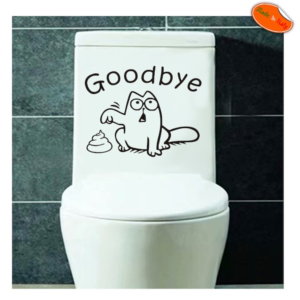 Adesivo Copri water gatto goodbye popo tavoletta WC pvc scontornato cat Toilet seat sticker sanitary cover sticker pvc cropped 1 pz.