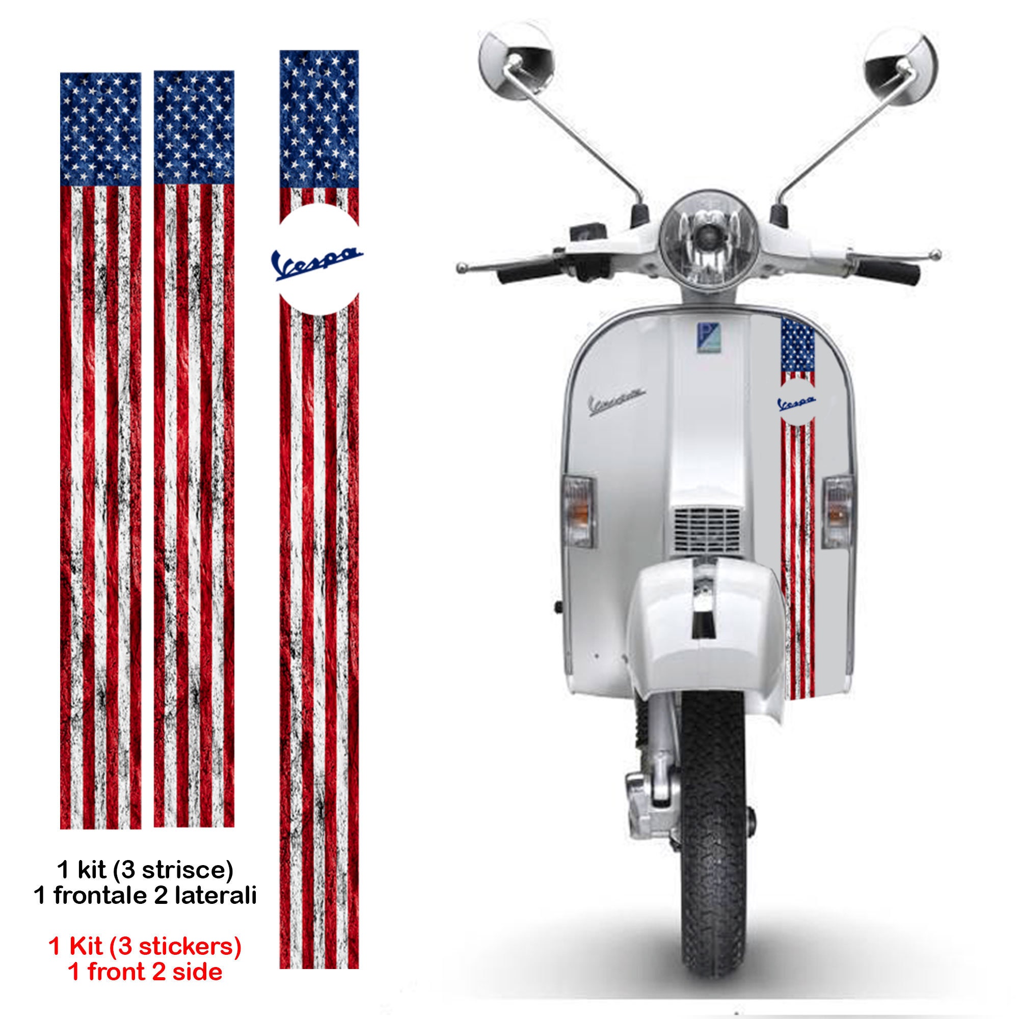 Sticker Vespa Red White Blue Stripes With Blue Round French Flag Cut Out 1  3 Stripes Sticker France Flag Cropped Print Pvc 