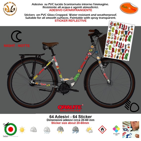 Sticker vélo VTT réfléchissant comic boom bam autocollants vélo réflecteurs  profilés pvc recadré de différentes tailles 64 pcs. -  France
