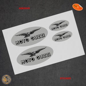 Pegatinas moto guzzi ovaladas recortadas impresas en pvc pegatina plateada coche moto casco casco calcomanía impresión pvc plata recortada 4 piezas.