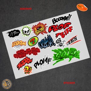 Helmet stickers pvc cropped around the image comic boom zoom plof sticker helmet print pvc cropped 16 pcs.