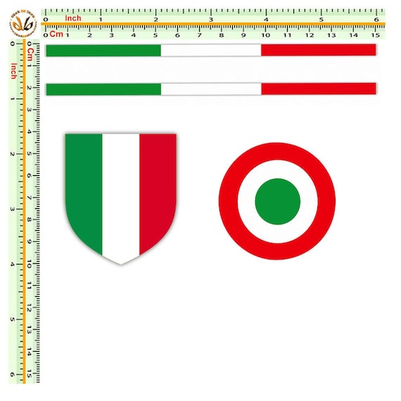 Adesivi strisce tondo scudetto bandiera italia tricolore italy flag sticker  auto moto casco pvc cropped 4 pz. -  Italia