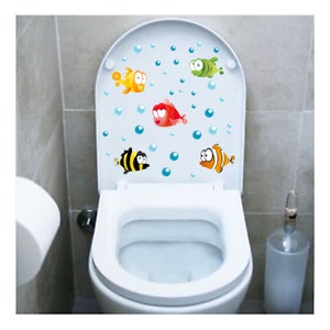 Adhésif Copri water fish bulles tablette WC impression pvc discountrnato fish and bubbles seat sticker sanitary cover print pvc cropped 1 pcs.