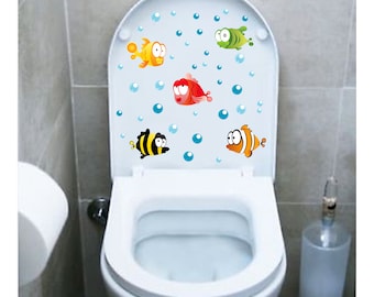 Adhesivo Cubierta de agua burbujas de pescado tableta inodoro impresión pvc con descuento de pescado y burbujas asiento pegatina sanitaria cubierta impresión pvc recortado 1 pc.