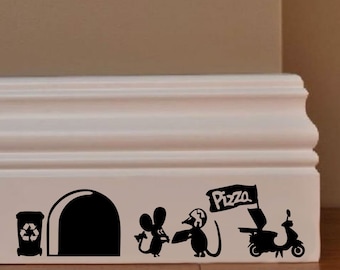 Wall stickers family mice pizza black pvc contoured 1 kit various pieces measures cm 8x30 wall sticker mouse family house pizza delivery