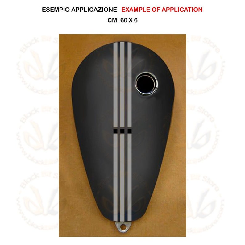 60x6 quantity 1 piece Belt adhesive strip bike tank 3 lines with central panels silver black PVC cut out sizes cm