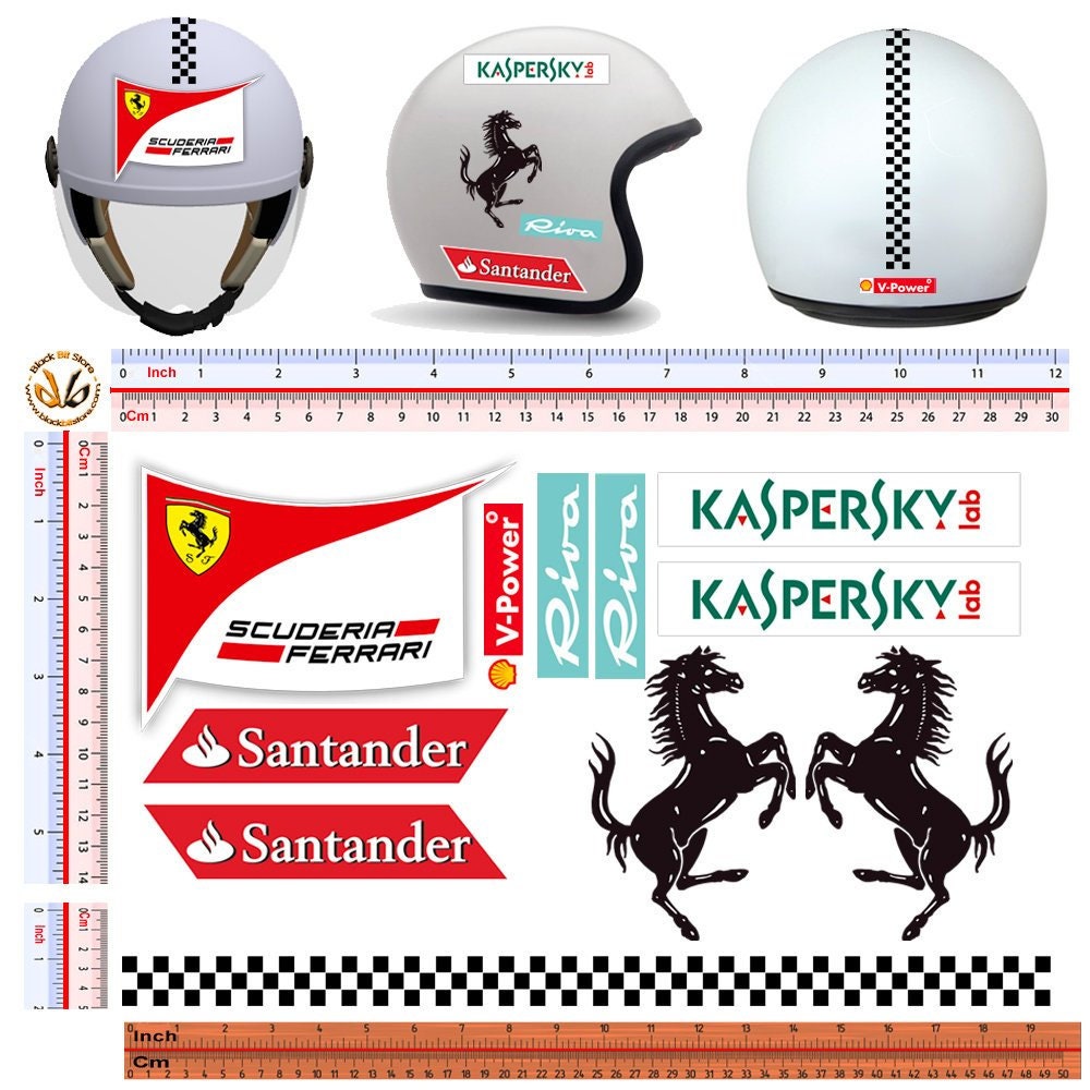 Adesivi casco replica ferrari kaspersky santander pvc scontornato intorno  all'immagine sticker helmet tuning print pvc cropped 11 pz. -  Italia