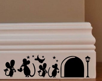 Adesivi murali famiglia topini casa pvc nero scontornato 1 kit vari pezzi misure cm 8x30 wall sticker mouse family house romantic night