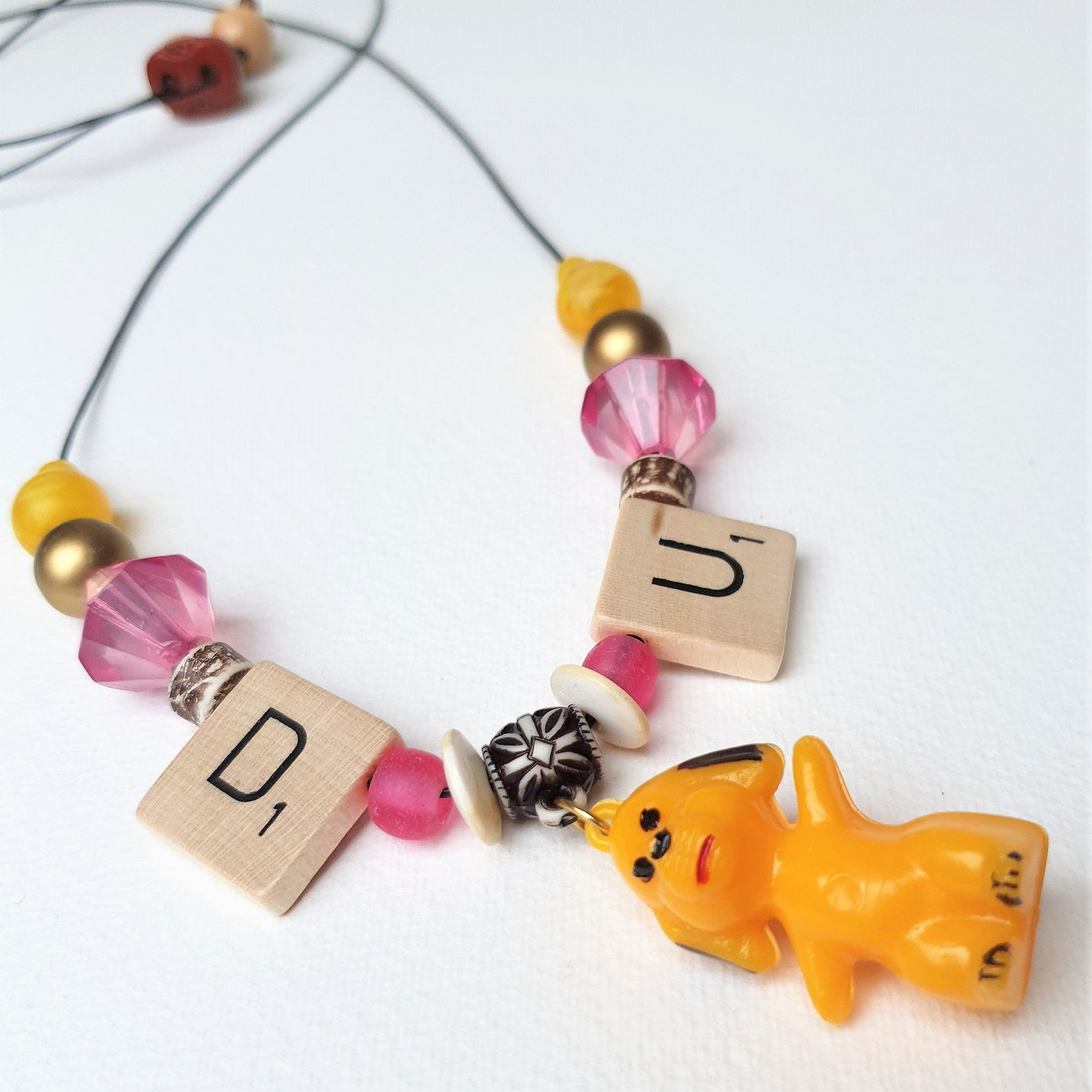 DU HUND necklace with toys scrabble and vintage beads Etsy