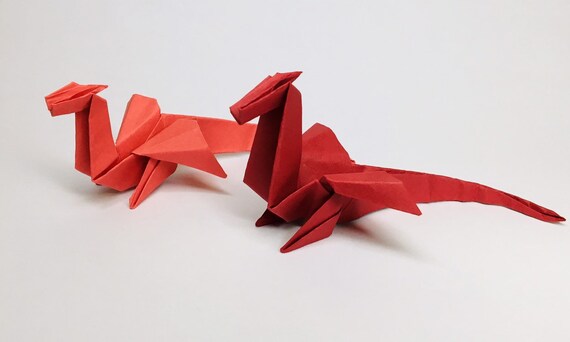 Origami Dragon Red And Dark Orange 2 Paper Dragons Decoration Gift 3d Sculpture