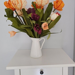 Autumn Crepe Paper Parrot Tulip Bouquet – Handmade Fall Floral Arrangement, Seasonal Home Decor