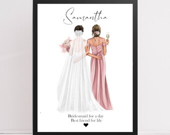 Custom Bridesmaid Print, Personalised Keepsake Gift