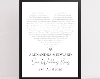 Gift for Bride & Groom, First Dance Lyrics Print, Wedding or Anniversary Gift