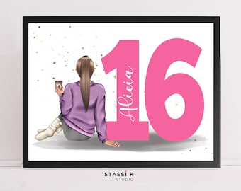 Personalised Sweet Sixteen Print, 16th birthday gift