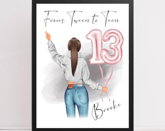 Personalised 13th Birthday Print, teenager gift