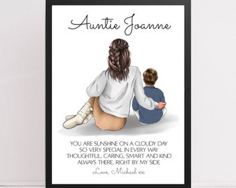 Gift for aunt, custom auntie illustration gift