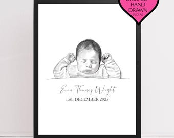 Newborn Illustration personalised new baby gift