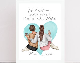 Mother and Daughter Print, personalised gift for her, mother's day, family gift