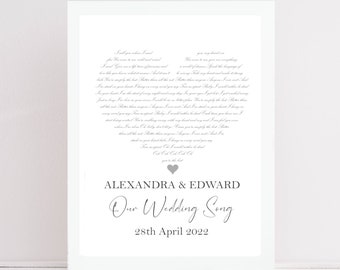 First Dance Lyrics Print Wedding or Anniversary Gift