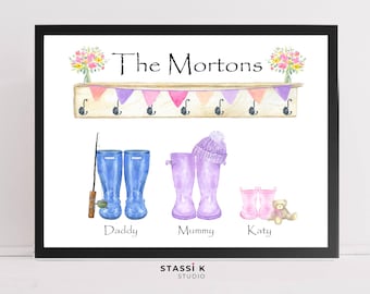 Personalised Family Welly Boot Print: Custom Home Decor
