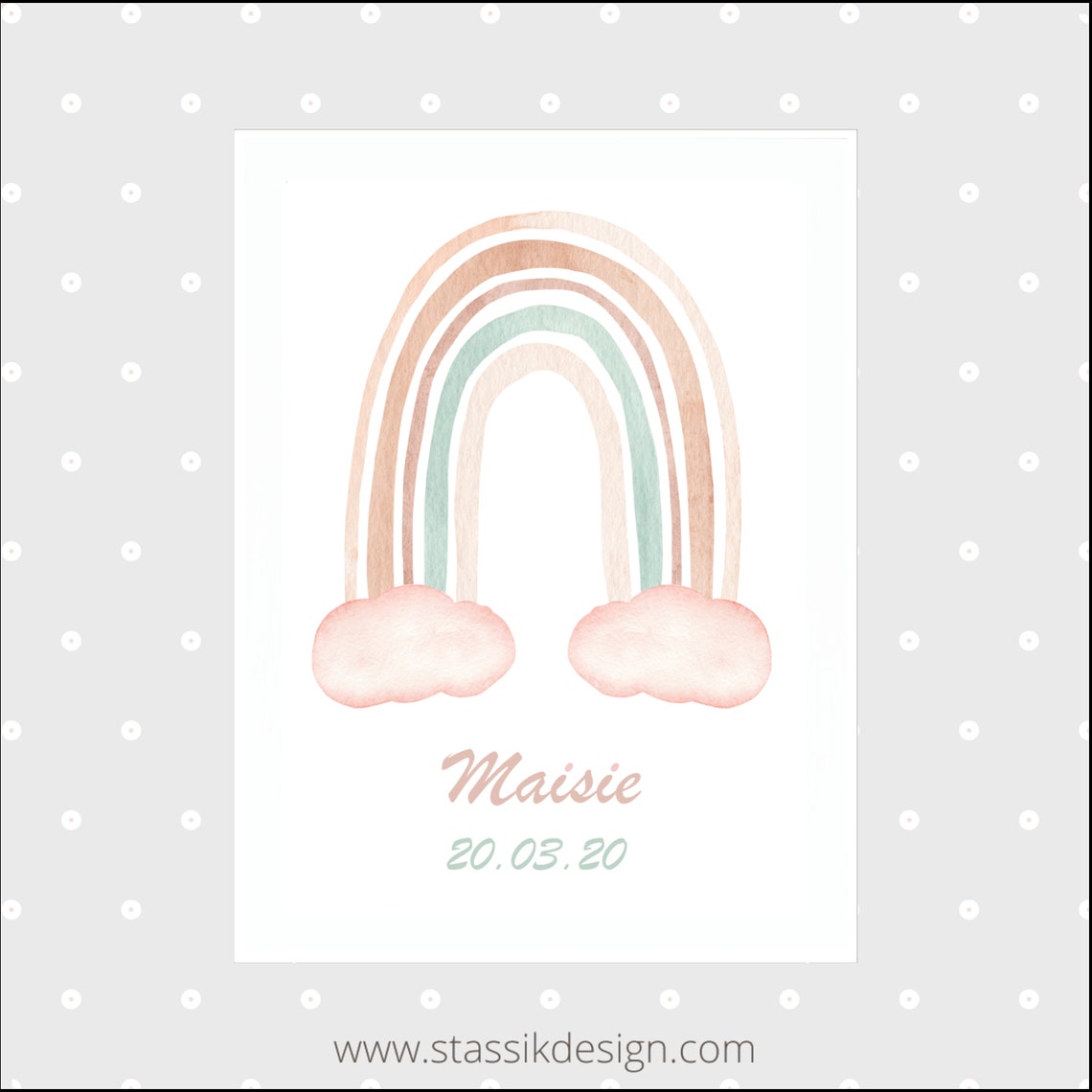 Personalised Rainbow Baby Print Framed Nursery Print Baby Etsy