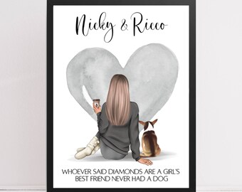 Custom Girl and Dog Art Print, Friends Gift