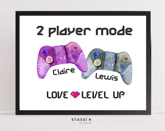 Gift for gamer couple, engagement print