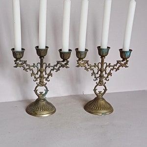 A Lovely Pair of Small, Art Nouveau Style Vintage Bronze colour Metal or Alloy Double Candelabra, 2 Candle Holders found in Normandy, France