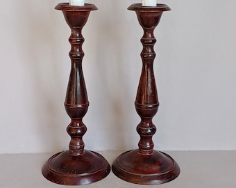 A Lovely pair of Art Nouveau style, Vintage Bronze Colour or Brass Single Candlesticks/ Candelabra, Candle Holders found Normandy France
